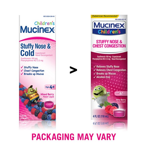 Mucinex Children's Stuffy Nose & Chest Congestion Relief Liquid, Very Berry, 4 OZ