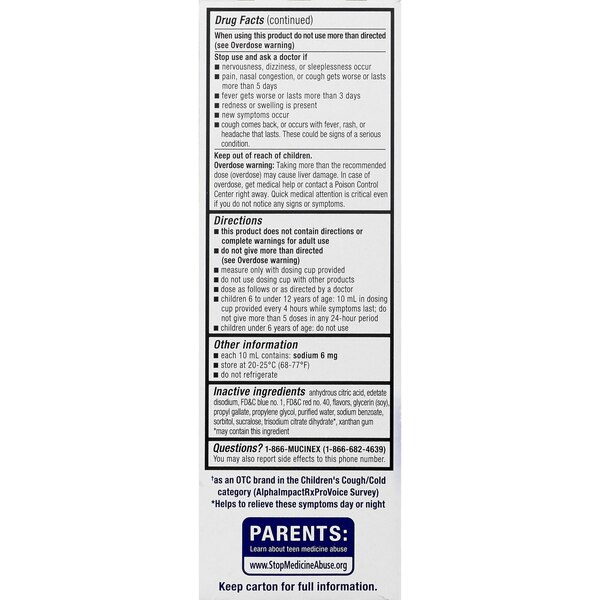 Mucinex Children's Cold, Cough, & Sore Throat Liquid, Mixed Berry, 4 OZ (Packaging May Vary)