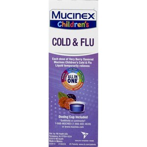 Mucinex Children's Cold, Cough, & Sore Throat Liquid, Mixed Berry, 4 OZ (Packaging May Vary)