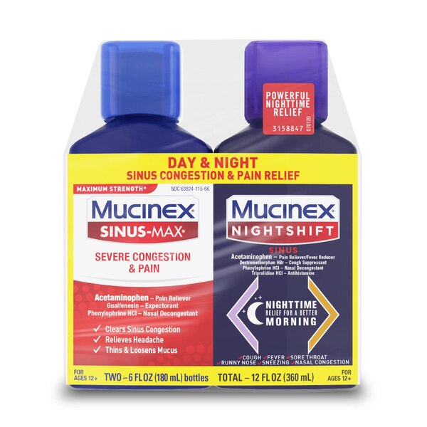 Mucinex Sinus-Max Severe Congestion and Pain & Nightshift Sinus Combo Pack, 2 6 OZ bottles