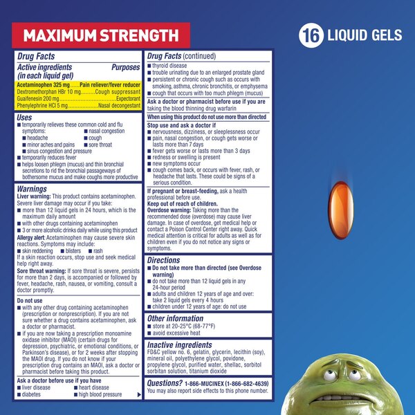 Mucinex Fast-Max Max Strength, Severe Cold Liquid Gels, 16 CT