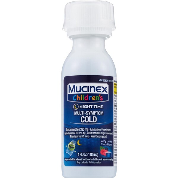 Mucinex Children's Nighttime Multi-Symptom Cold Relief Liquid, Very Berry, 4 OZ