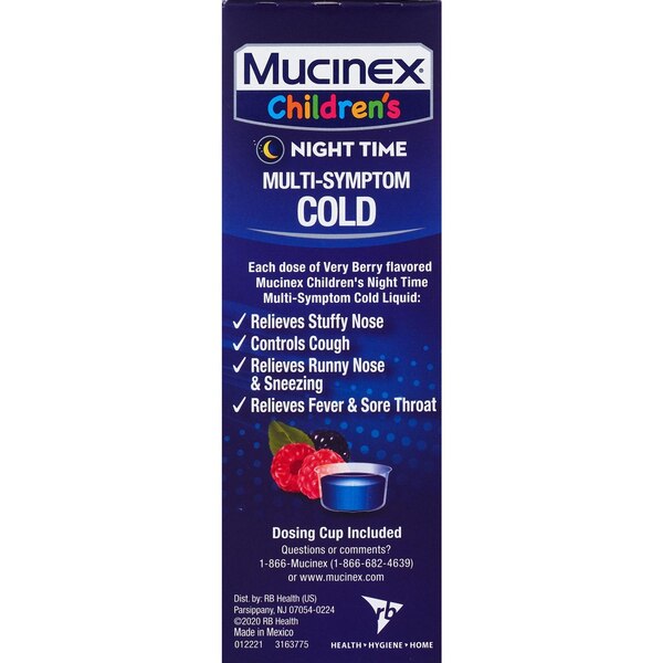 Mucinex Children's Nighttime Multi-Symptom Cold Relief Liquid, Very Berry, 4 OZ