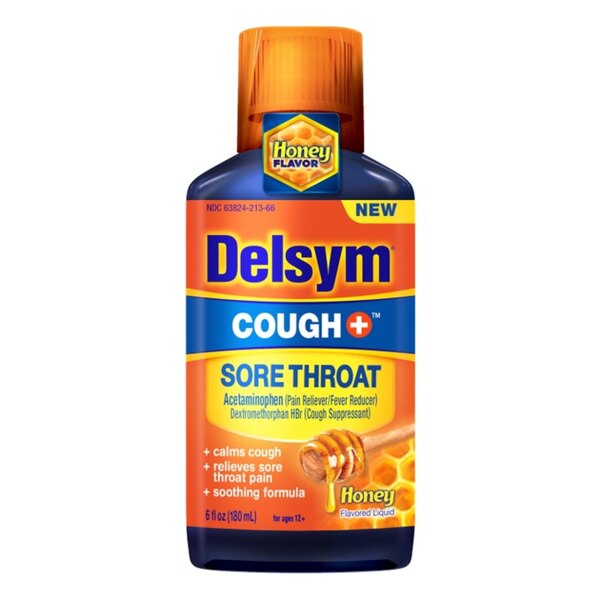 Delsym Cough + Sore Throat Relief, Honey, 6 OZ