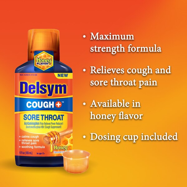 Delsym Cough + Sore Throat Relief, Honey, 6 OZ