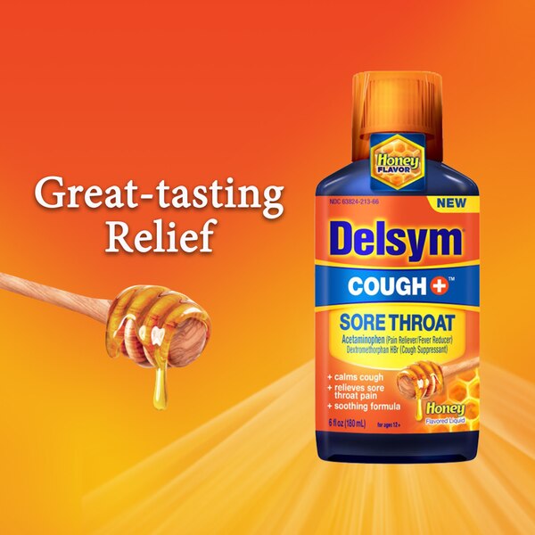 Delsym Cough + Sore Throat Relief, Honey, 6 OZ