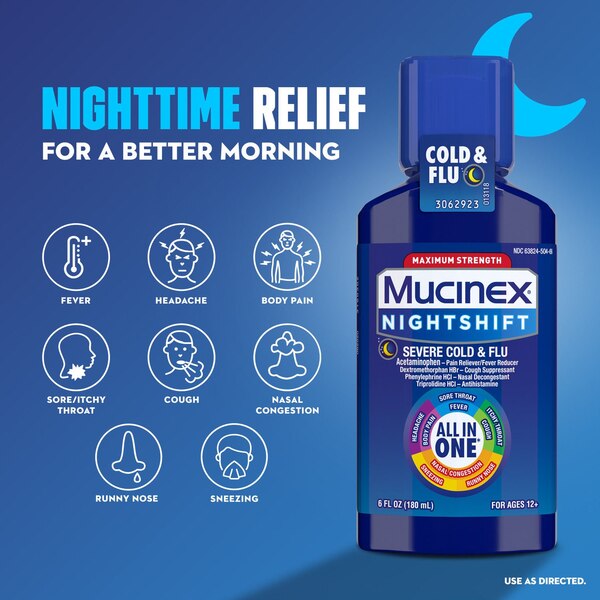 Mucinex Fast-Max Cold and Flu & Nightshift Severe Cold and Flu Combo Pack, 2 12 OZ bottles