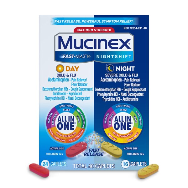 Mucinex Fast-Max Cold and Flu & Nightshift Severe Cold and Flu Caplets Combo Pack, 40 CT