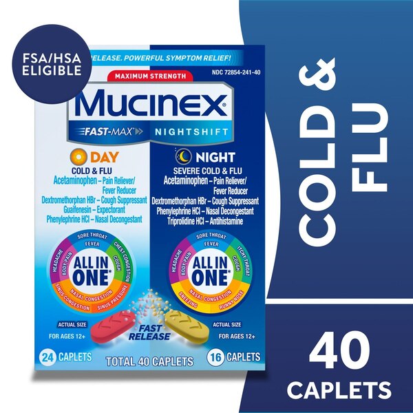 Mucinex Fast-Max Cold and Flu & Nightshift Severe Cold and Flu Caplets Combo Pack, 40 CT