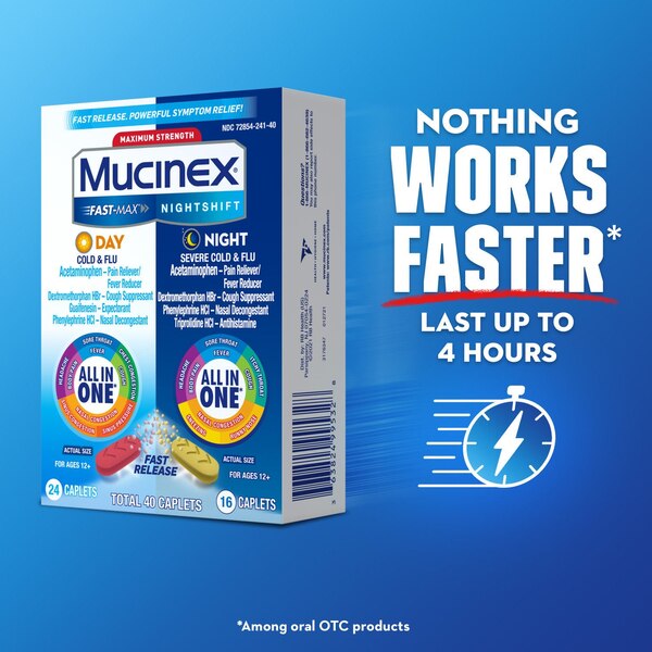 Mucinex Fast-Max Cold and Flu & Nightshift Severe Cold and Flu Caplets Combo Pack, 40 CT