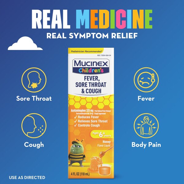 Mucinex Children's Fever, Sore Throat & Cough Honey Liquid