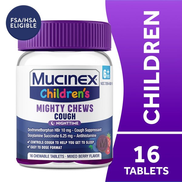 Mucinex Children's Nighttime Cough Relief Chews, Mixed Berry
