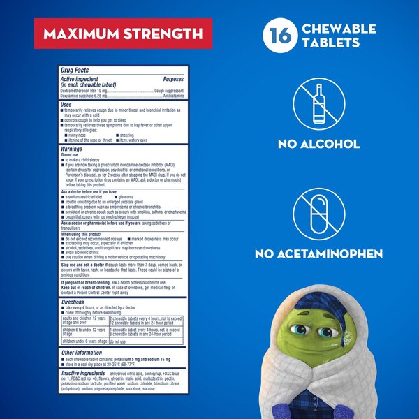 Mucinex Children's Nighttime Cough Relief Chews, Mixed Berry