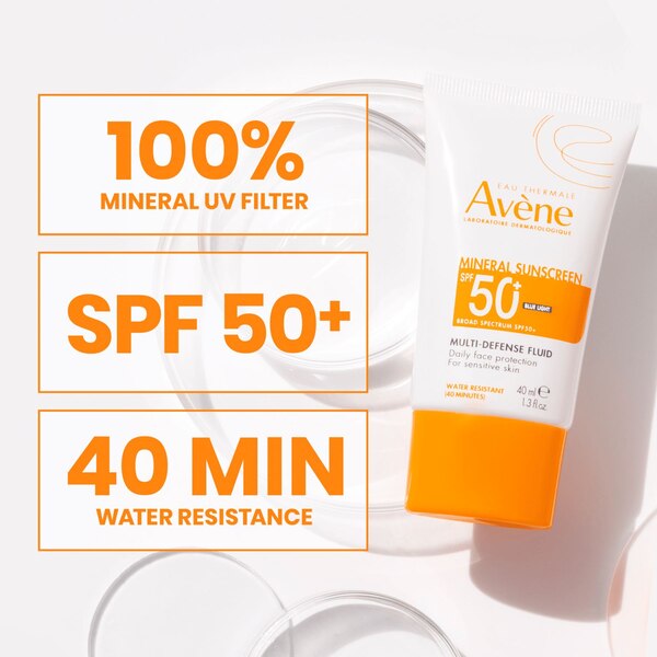 Avene Mineral Sunscreen Multi-Defense Fluid, SPF 50+, 1.3 OZ