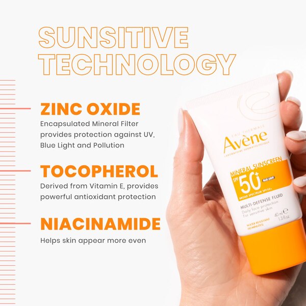 Avene Mineral Sunscreen Multi-Defense Fluid, SPF 50+, 1.3 OZ