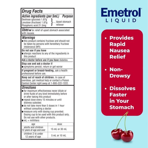 Emetrol Non-Drowsy Rapid Nausea Relief, Cherry, 4 OZ