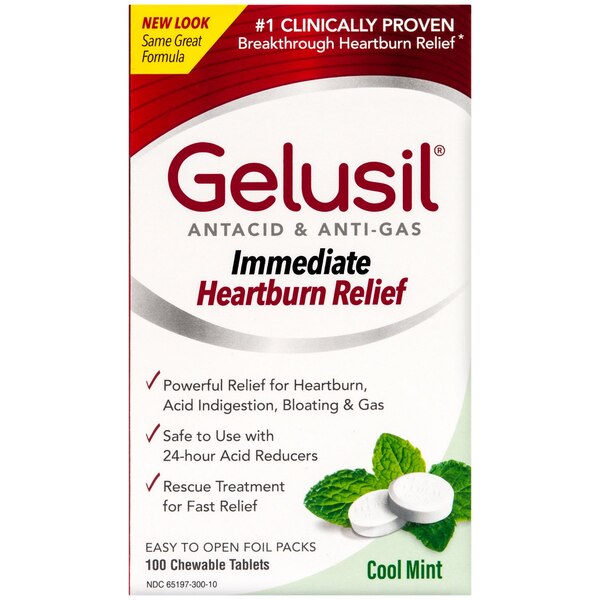 Gelusil Antacid & Anti-Gas Cool Mint Chewable Tablets, 100 CT