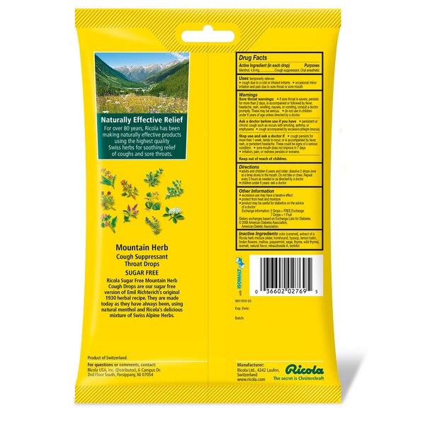 Ricola Mountain Herb Sugar Free Drops, 45 CT