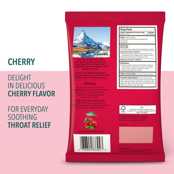 Ricola Throat Drops, Cherry, 45 CT