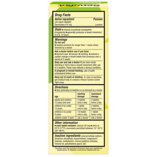 Senokot Regular Strength Natural Vegetable Laxative Ingredient,100 CT