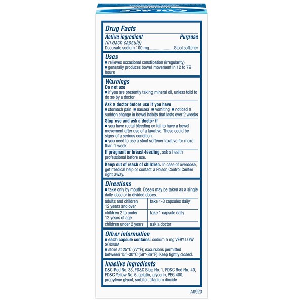 Colace Regular Strength Stool Softener 100 mg Capsules, 100 CT