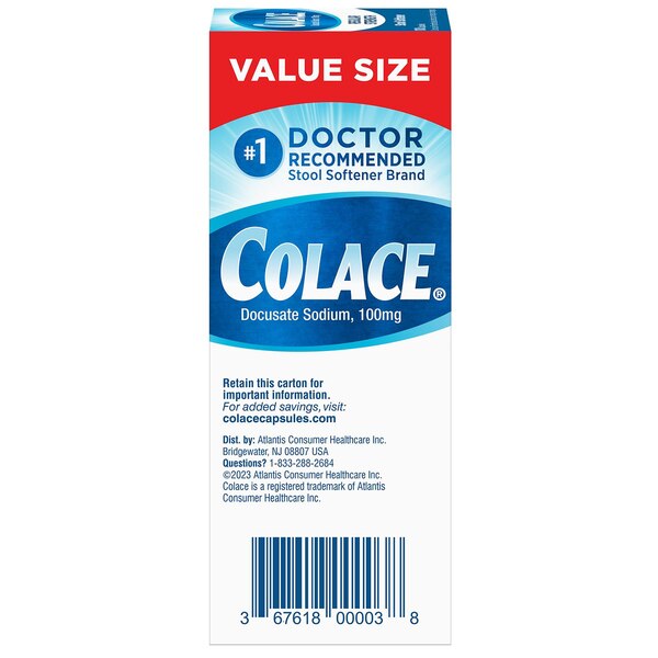 Colace Regular Strength Stool Softener 100 mg Capsules, 100 CT