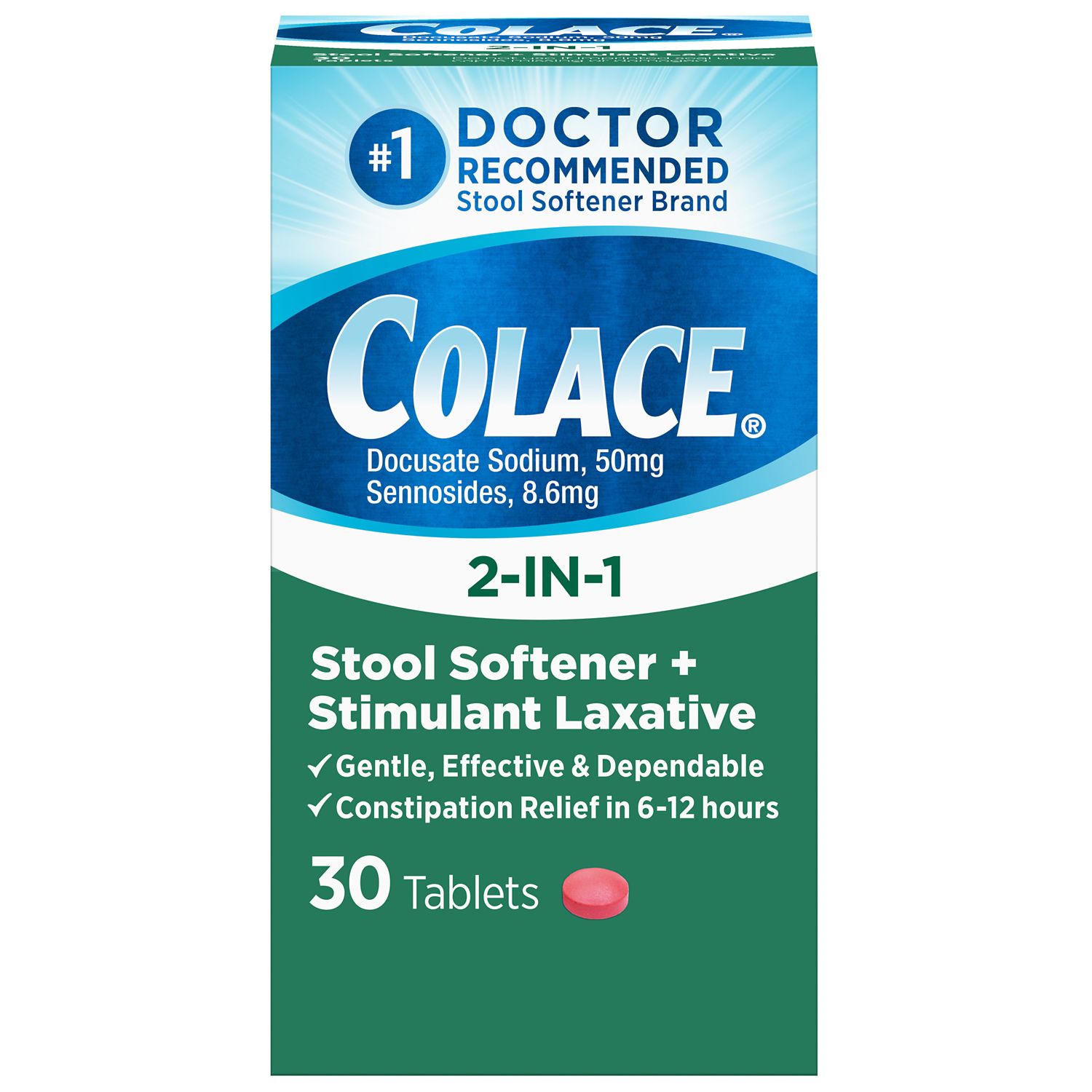 Colace 2-In-1 Stool Softener + Stimulant Laxative Tablets
