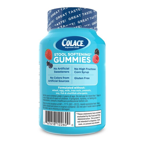 Colace Stool Softener Gummies, Magnesium Citrate , Berry Flavored 60 CT