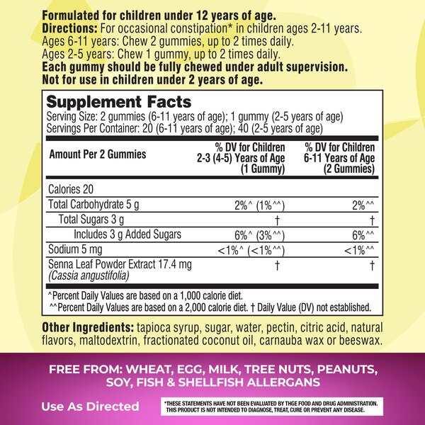 Senokot Dietary Supplement Laxative* Kids Gummies, Mixed Berry Flavor, 40 CT