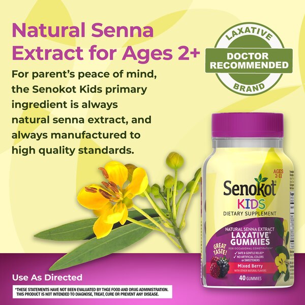 Senokot Dietary Supplement Laxative* Kids Gummies, Mixed Berry Flavor, 40 CT