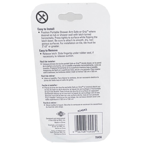 MHI Safe-er-Grip Portable Shower Arm Holder, White