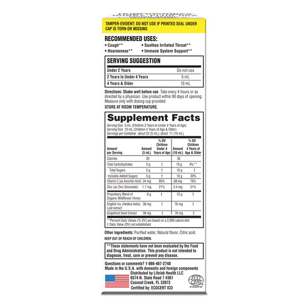 HoneyWorks Kids Organic Honey Soothing Cough Syrup, 4 OZ