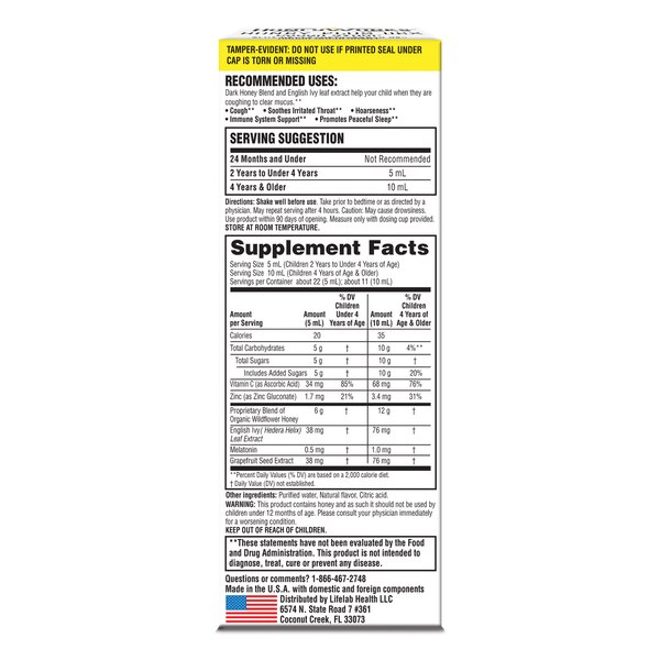 HoneyWorks Kids Organic Honey Night-Time Cough Syrup, 4 OZ