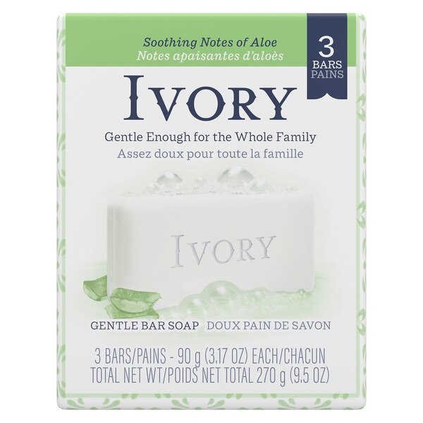 Ivory Bar Soap, Soothing Notes of Aloe, 3 CT