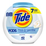Tide PODS Free & Gentle Liquid Laundry Detergent Pacs, Unscented, 42 ct, thumbnail image