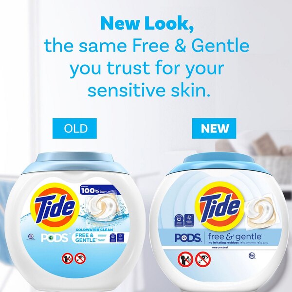 Tide PODS Free & Gentle Liquid Laundry Detergent Pacs, Unscented, 42 ct