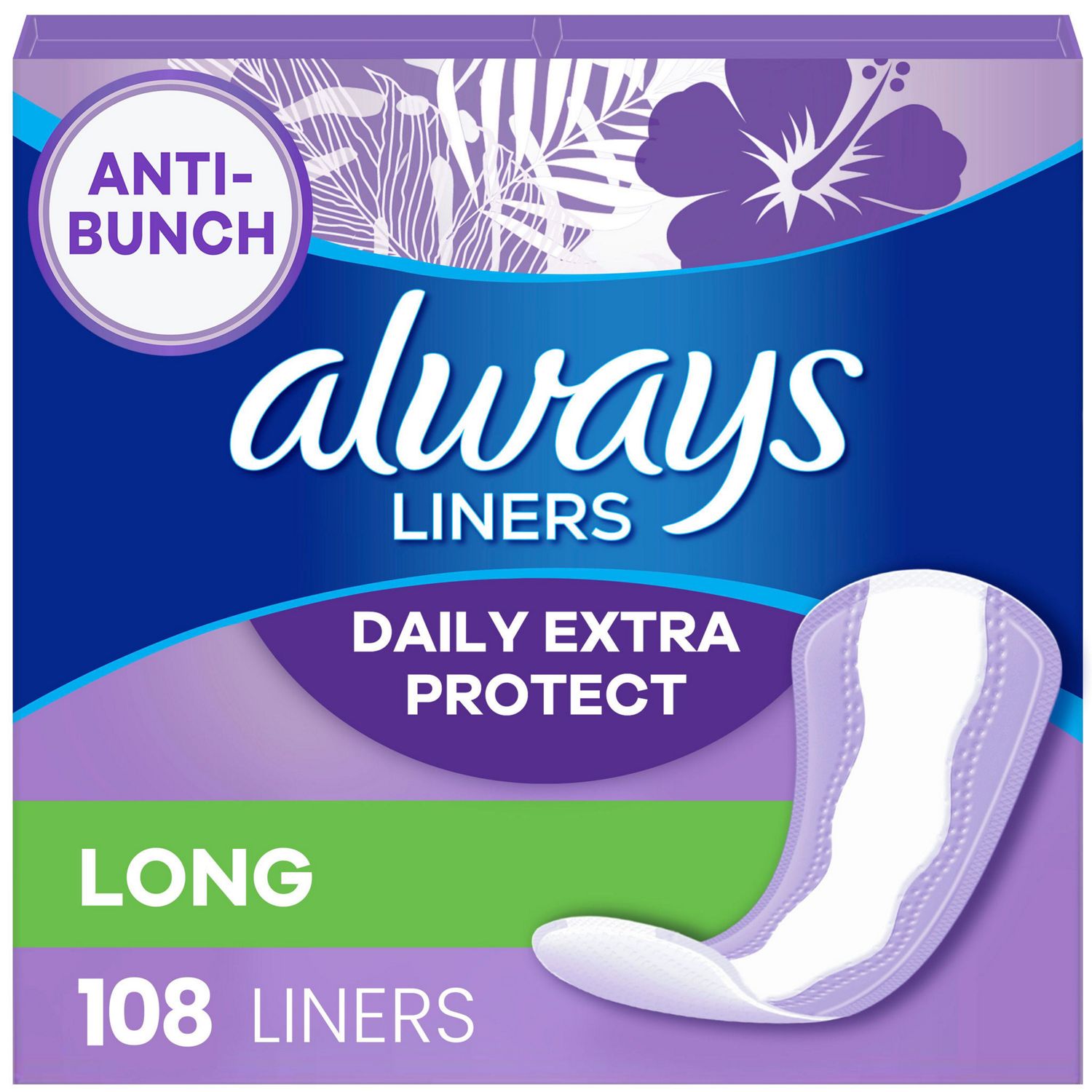 Always Xtra Protection Daily Panty Liners Long, Unscented, 108 CT