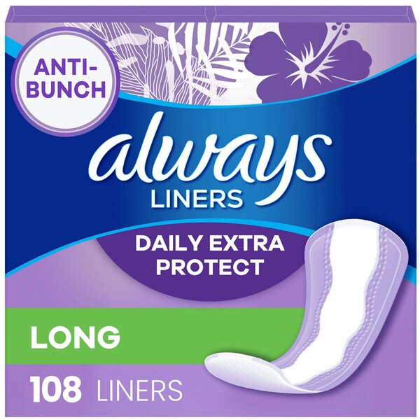 Always Xtra Protection Daily Panty Liners Long, Unscented, 108 CT