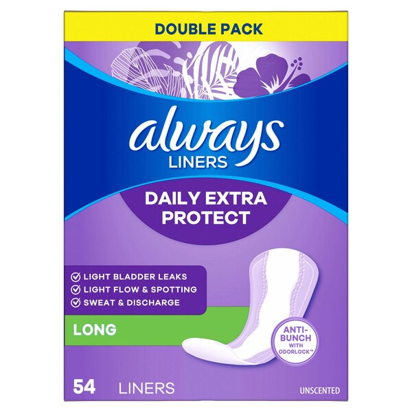 Always Xtra Protection Daily Panty Liners Long, Unscented, 108 CT