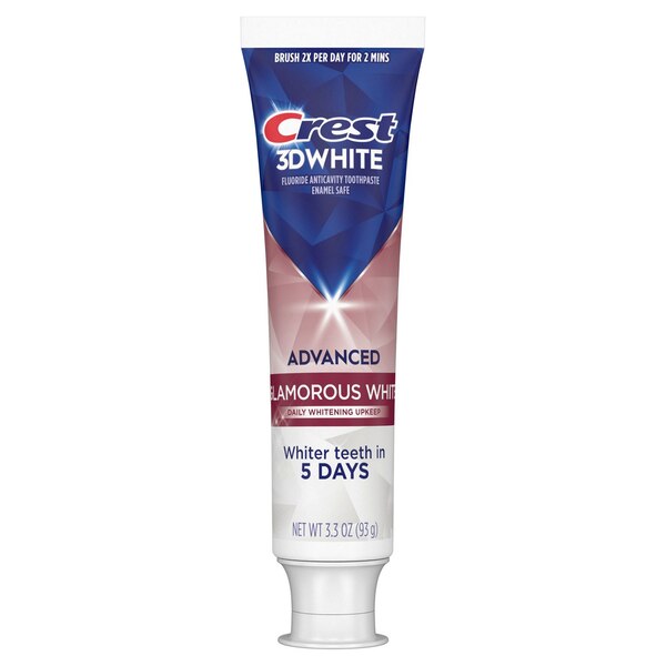 Crest 3D White Fluoride Anticavity Whitening Toothpaste, Glamorous White, 3.3 OZ, 2 Pack