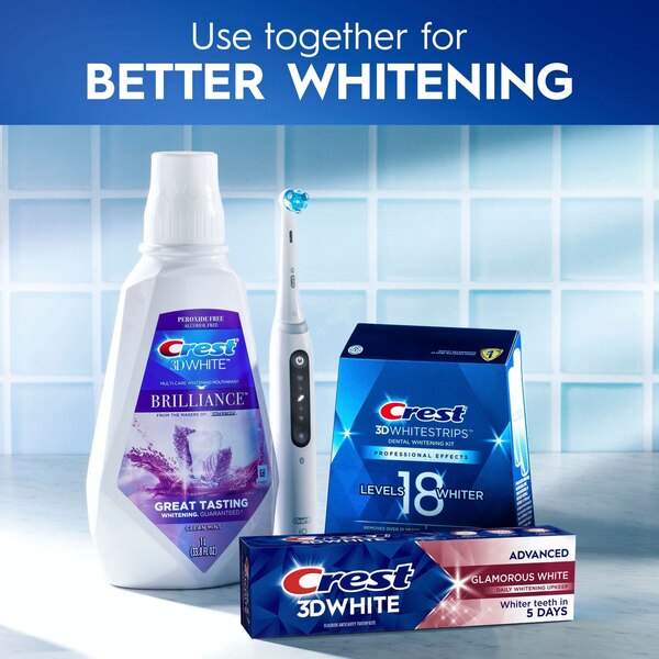 Crest 3D White Fluoride Anticavity Whitening Toothpaste, Glamorous White, 3.3 OZ, 2 Pack