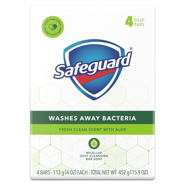 Safeguard Micellar Deep Cleansing Antibacterial Bar Soap, Fresh Clean Scent with Aloe, 4 CT