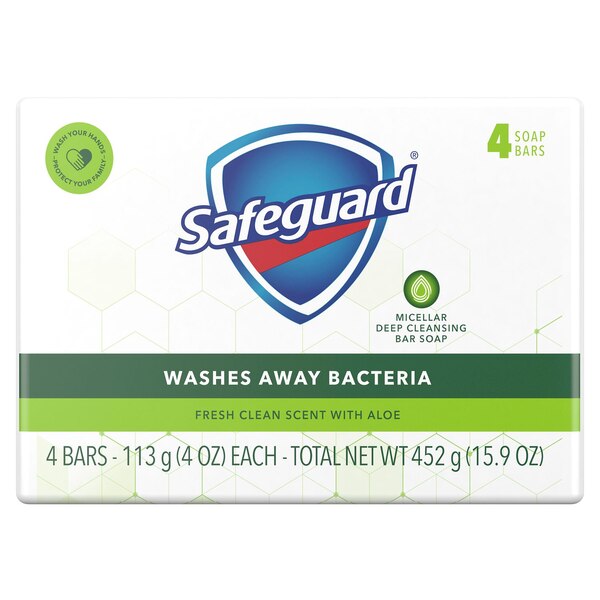Safeguard Micellar Deep Cleansing Antibacterial Bar Soap, Fresh Clean Scent with Aloe, 4 CT