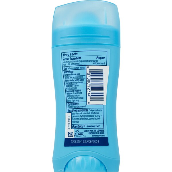 Secret PH Balanced 24HR Invisible Solid Antiperspirant/Deodorant, Unscented, 2.6 OZ