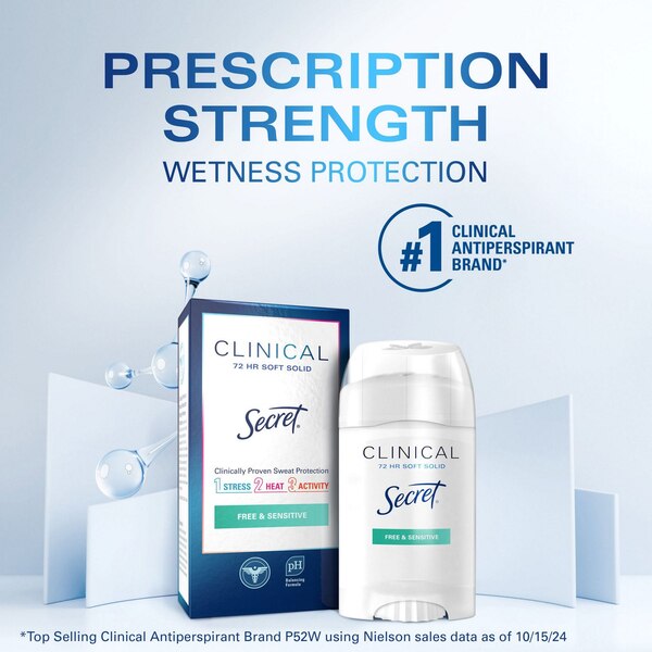 Secret Clinical Strength 48-Hour Antiperspirant & Deodorant Stick, Free & Sensitive, 1.6 OZ