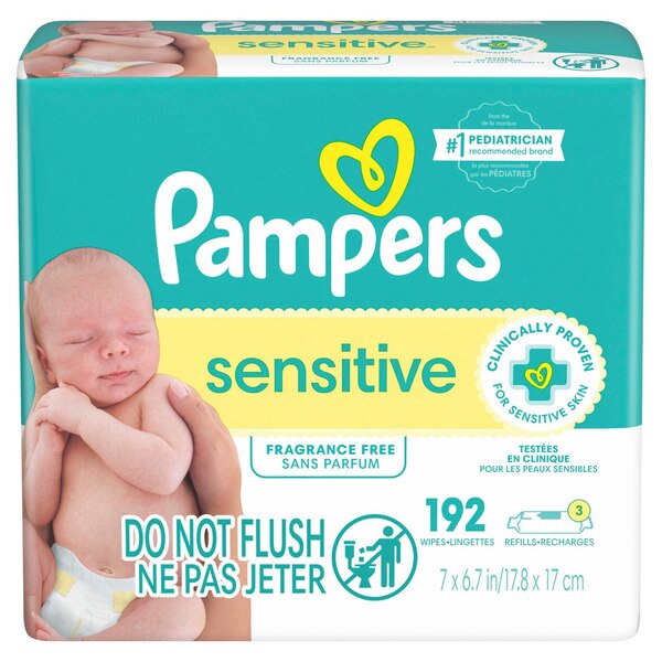 Pampers Baby Wipes Sensitive Perfume Free 3X Refill Packs (Tub Not Included) 192 CT