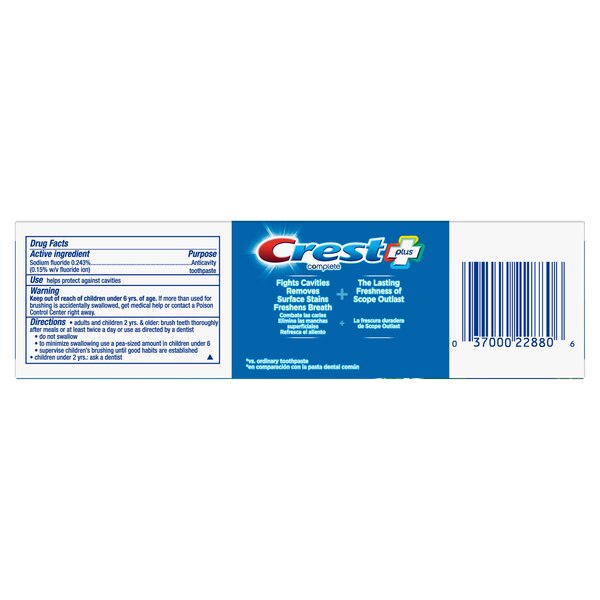 Crest Complete Plus Scope Outlast Whitening Fluoride Toothpaste, Long Lasting Mint