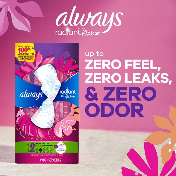 Always Infinity FlexFoam Pads for Women, Size 2, Super Absorbency, without Wings, Unscented, 32 CT