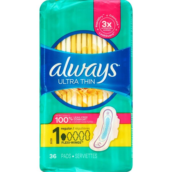 Always Ultra Thin Size 1 Pads with Wings, Unscented, Regular
