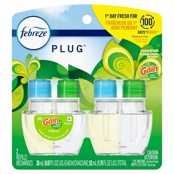 Febreze PLUG Air Freshener Refill, Gain Scent, 2 ct